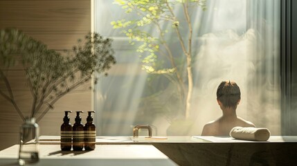 Serene Aromatherapy Bath with Sunlight and Essential Oils