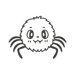 Cute spider character doodle art. Vector cheerful cartoon baby insect. Kawaii arachnid outline mascot. Isolated black line art on white background.