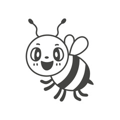 Cute bee doodle illustration. Hand drawn flying honeybee character. Funny insect isolated black line art. Vector bumblebee mascot