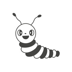 Cute caterpillar doodle illustration. Vector cheerful insect character. Bug isolated black line art for kids on white background. Larvae and worm cartoon mascot.