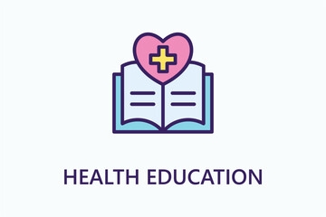 Health education icon. Medical science with book, health symbol and love