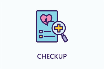 Checkup icon. With paper, heart, health and search