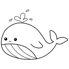 Whale doodle black line 