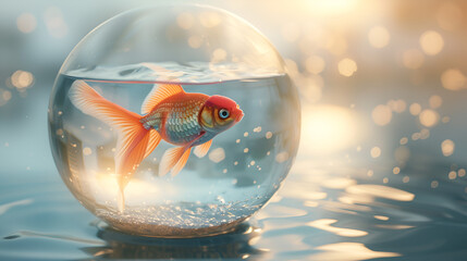 Goldfish in a round aquarium with water. generative ai  - obrazy, fototapety, plakaty