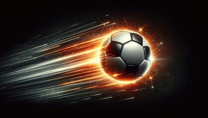 Soccer Ball with Fiery Trail on Dark Background