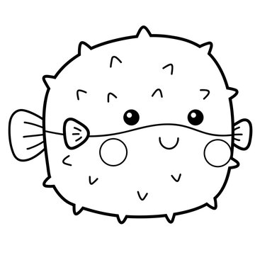 recommend clip art: Puffer fish doodle black line 