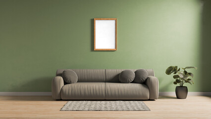 a couch in a room with a green wall