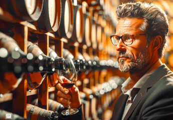 Connoisseur Evaluating Different Wines at Tasting. - obrazy, fototapety, plakaty