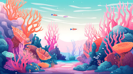 Fototapeta na wymiar A vector graphic of a coral reef with marine life.