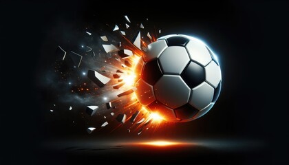 Naklejka premium Soccer Ball with Fiery Trail on Dark Background