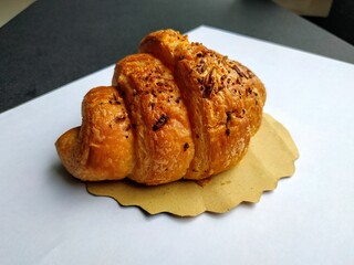 croissants on the table, freshly baked croissant isolated on white background.
