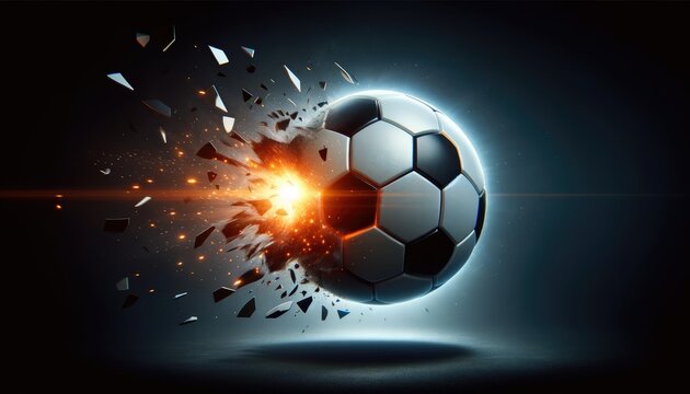 Soccer Ball with Fiery Trail on Dark Background