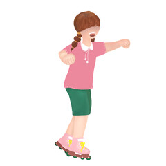 Litle girl playing skates