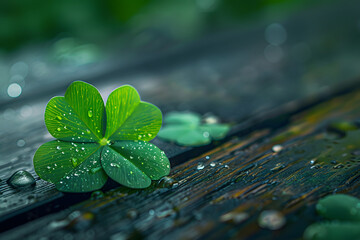 Closeup clover leave on wooden background