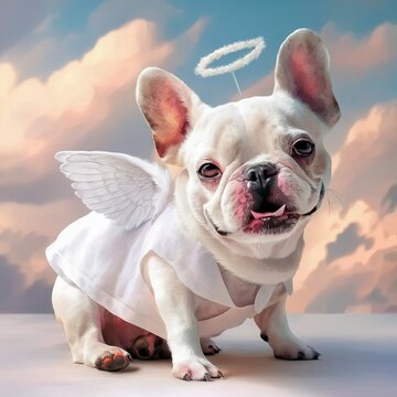 cute french bulldog white angel