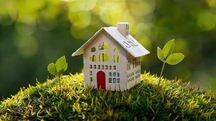 Eco Friendly House - Paper Home On Moss In Garden