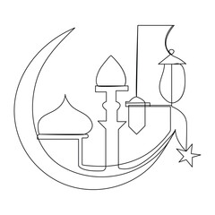 Mosque with  continuous one line drawing  outline vector illustration
