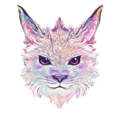 Portrait of a beautiful lynx watercolor illustration on background.