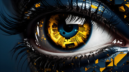 Close up of blue and yellow eye