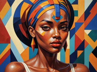 Beautiful African woman on a colorful background. Generated with AI