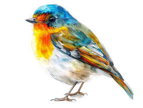 Watercolor Drawing of Little Bird Beautiful Colorful Illustration isolated on white background HD Print 4928x3712 pixels Neo Art V3 20