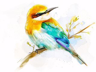 Watercolor Drawing of Little Bird Beautiful Colorful Illustration isolated on white background HD Print 4928x3712 pixels Neo Art V3 11