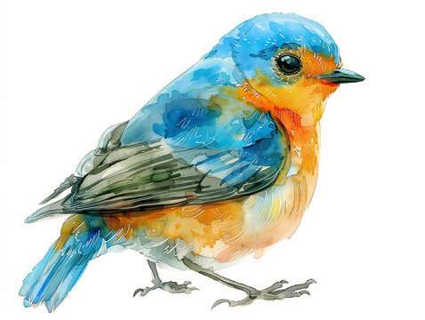 Watercolor Drawing of Little Bird Beautiful Colorful Illustration isolated on white background HD Print 4928x3712 pixels Neo Art V3 7