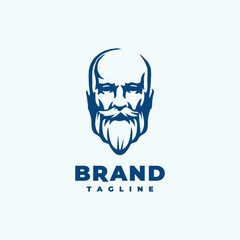 Bald hairless man with beard logo design template