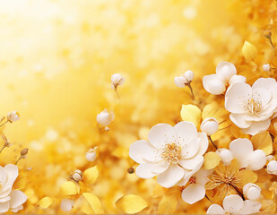 Golden Nature Wallpaper With Blooming Flowers Background. Ai generate 