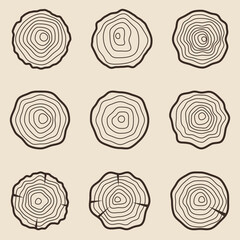 Tree rings vector line graphic set
