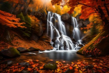 waterfall in autumn forest generated by AI technology