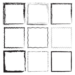 Set of grunge square. Grunge ink illustration. Set of grunge square. Hand drawn brush strokes. Dirty grunge design frames - obrazy, fototapety, plakaty