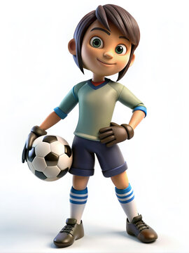 3d image of girl goalie holding ball