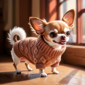 little chihuahua dog brown sweater