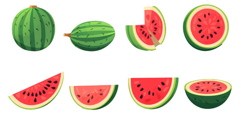 flat art collection of watermelons isolated on a white background as transparent PNG