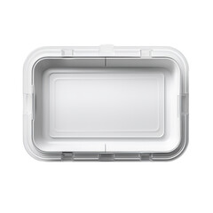 A blank plastic clamshell blister pack with a hinged lid isolated on transparent background, png