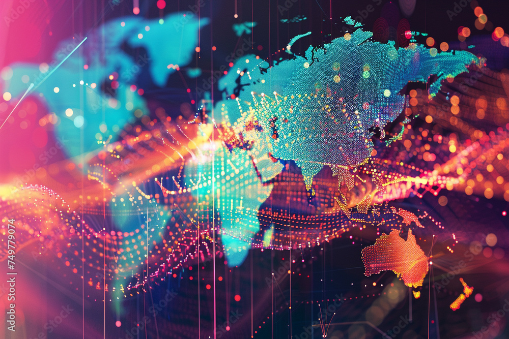 Aufkleber colorful visual representation of financial data across a world map highlighting the global intercon