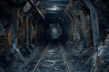 Fototapeta na wymiar Mine tunnel with path
