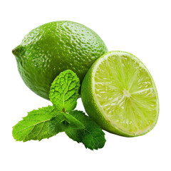 Lime with mint isolated on transparent png.