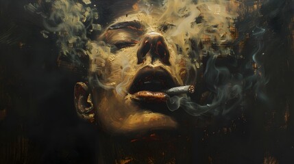 Oil Portrait of a Woman Smoking in Hyper-Detailed Style