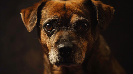 Boxweiler Dog Portrait With Soulful Eyes in Dark