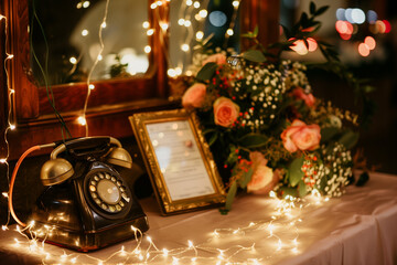 Audio guest book at wedding. Black retro rotary phone concept.