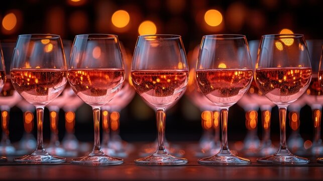 Wine Glasses, Glowing Wine Glasses, A Set of Wine Glasses, Red Wine Glasses.