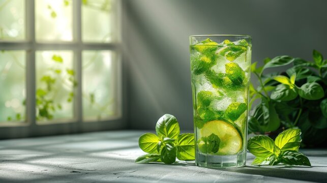 Fresh Mint Lemonade, Herbal Refresher with Mint and Lemon, Minty Summer Drink, Lemonade with a Twist of Mint.