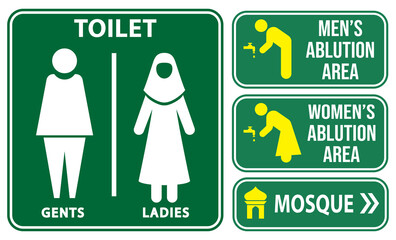 set of moslem restroom sign isolated. 3D Illustration