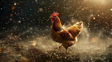Rolgordijnen Chicken in space with particle dust © Alia