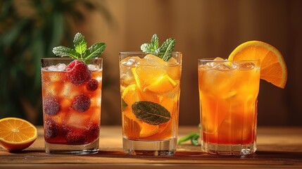 Fruit-Infused Cocktails, Sweet and Tart Flavors, Fruit-Topped Drinks, Colorful Cocktail Collection.