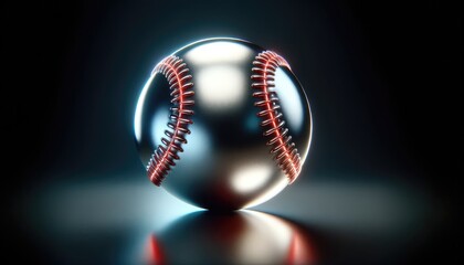 A conceptual image of a chrome baseball with glowing red stitches against a dark background, symbolizing innovation in sports.