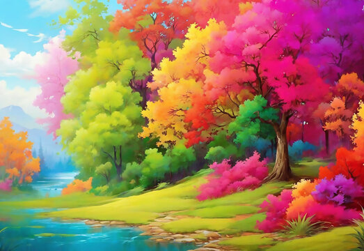 Nature Coloful Painting Wallpaper Background.Ai generate
