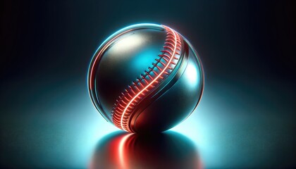 A conceptual image of a chrome baseball with glowing red stitches against a dark background, symbolizing innovation in sports.